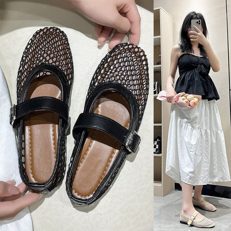 Damen modische Riemchen-Ballerinas mit Netzstruktur EB