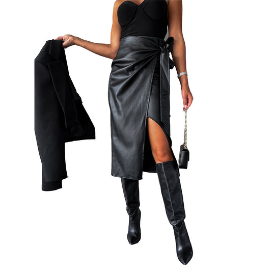 Damen Elegante Wickelrock mit hohem Schlitz EB