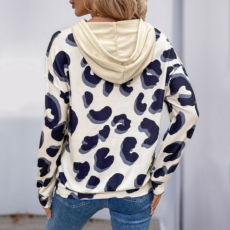Damen lässiges Sweatshirt mit animalischem Muster und innovativem Cut-Out-Design EB