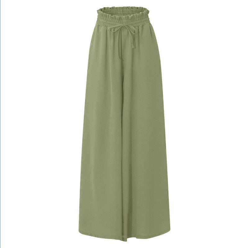 Damen Elegante und luftige weite Hose mit Gummizug und Taschen EB