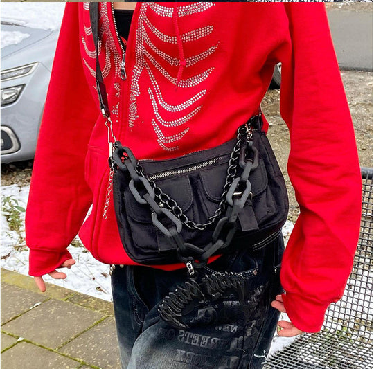 Damen Kapuzenjacke mit einzigartigem Skelett-Design und funkelnden Strasssteinen EB