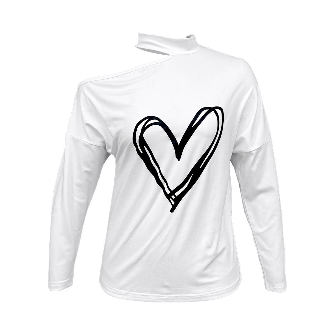 Damen Off-Shoulder Sweatshirt mit Herzmotiv EB