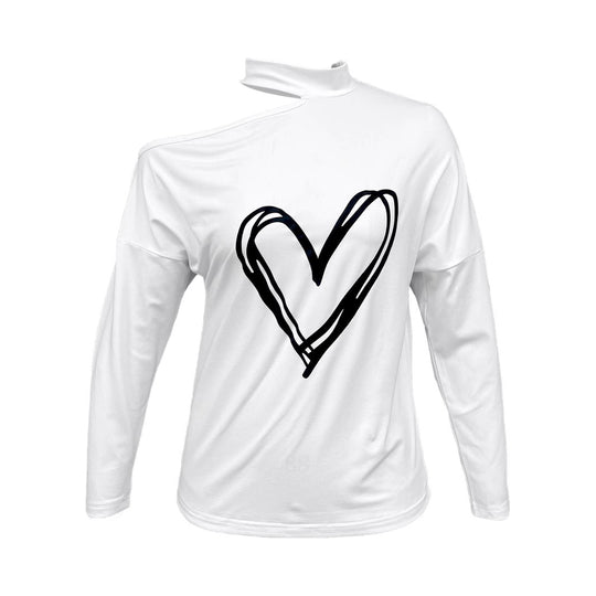 Damen Off-Shoulder Sweatshirt mit Herzmotiv EB
