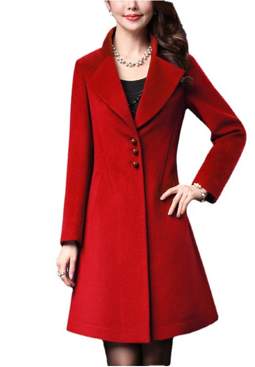 Damen klassischer, taillierter Wollmantel mit elegantem Revers EB