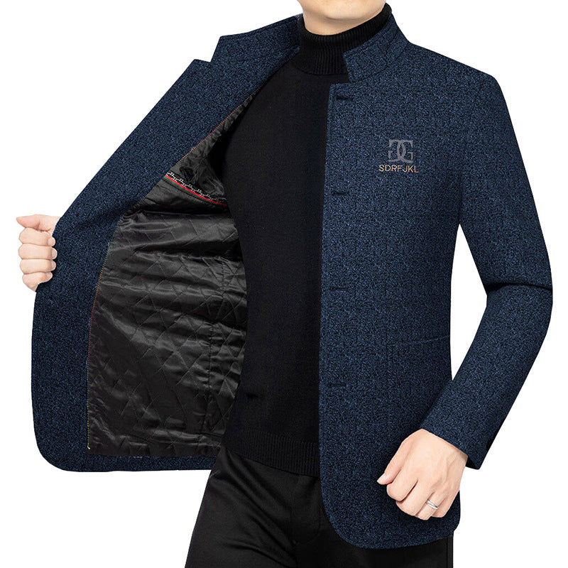 Herren Moderner Stehkragen-Blazer im Travel-Stil mit wattierter Innenfütterung EB