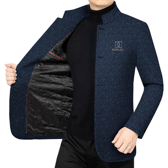 Herren Moderner Stehkragen-Blazer im Travel-Stil mit wattierter Innenfütterung EB