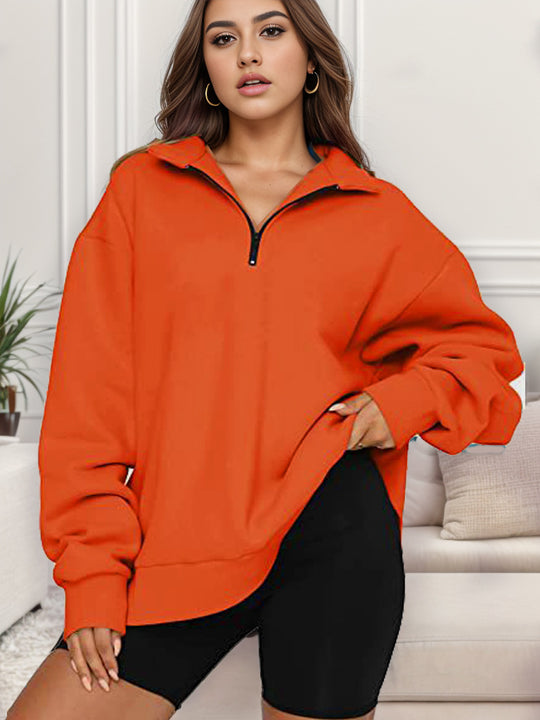 Damen nan übergroßes Sweatshirt mit Halbreißverschluss und Stehkragen EB