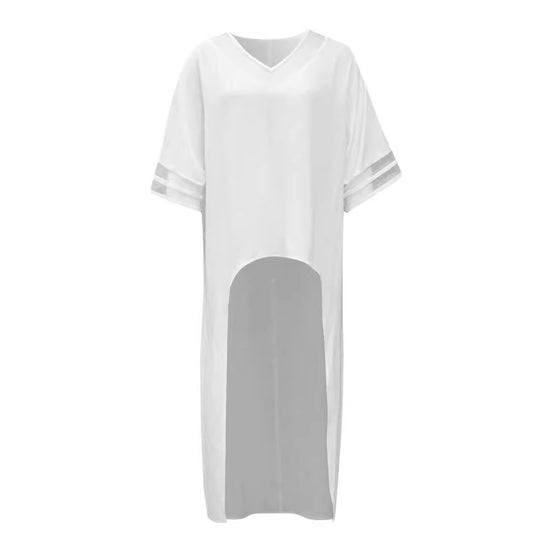 Damen Oversized T-Shirt mit transparenten Einsätzen und V-Ausschnitt EB