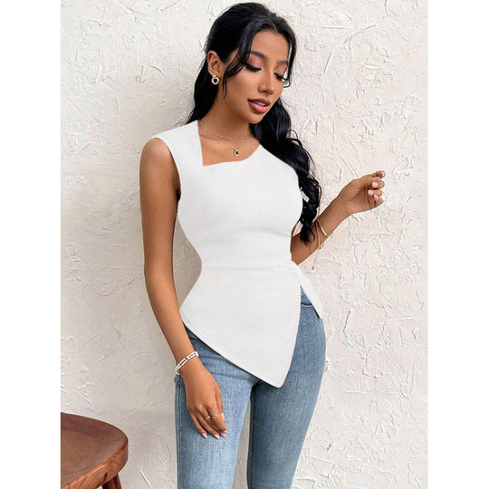 Damen Schnittiges Oberteil mit asymmetrischem Saum und figurbetontem Design EB
