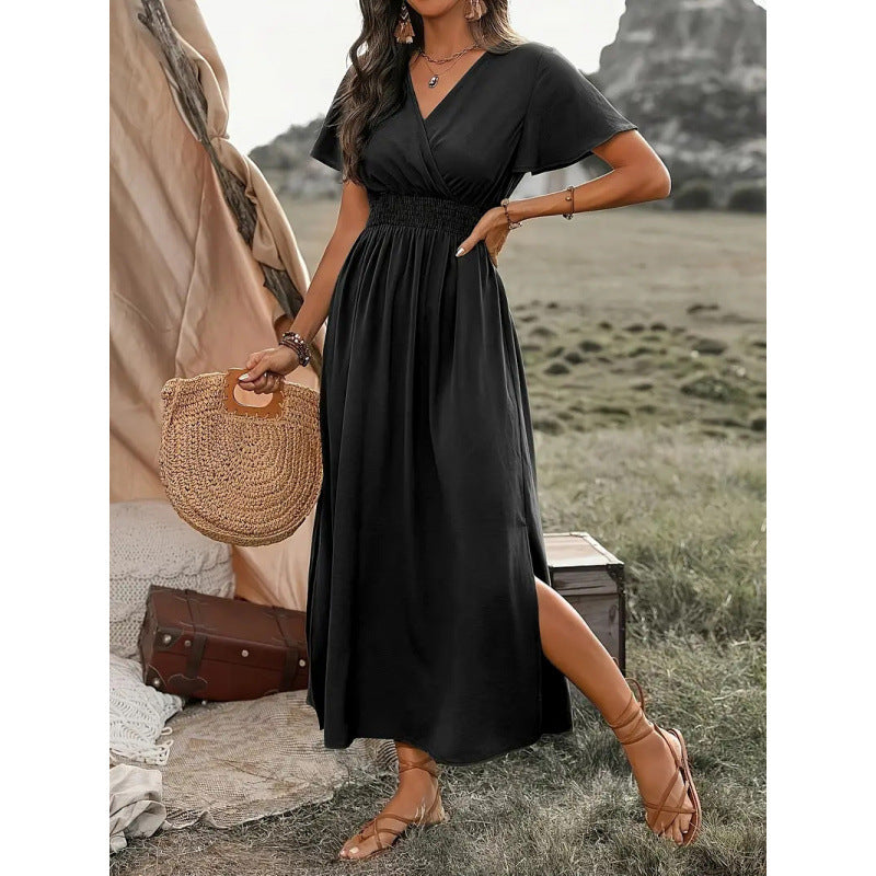 Damen Maxikleid mit fließendem Schnitt und Wickeldetails EB