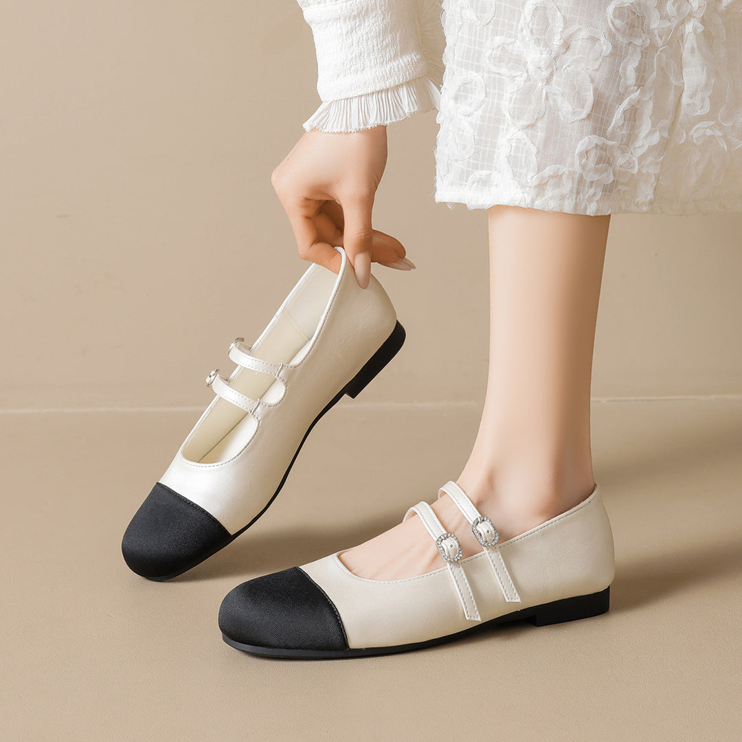 Damen Ballerina-Schuhe mit doppeltem Riemen und glänzender Schnallenverzierung EB