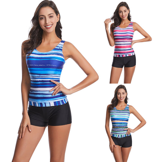 Damen Sportliches Tankini-Set mit modischem Streifenmuster EB
