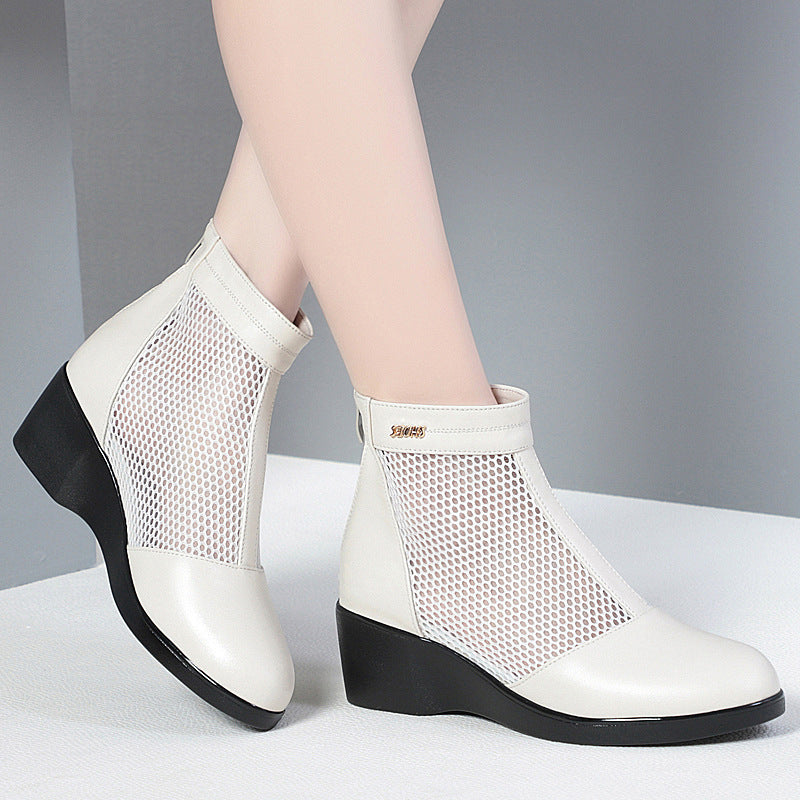 Damen Wedge-Stiefeletten mit atmungsaktivem Netzdesign und elegantem Riemen EB