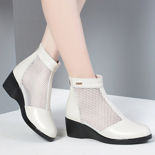 Damen Wedge-Stiefeletten mit atmungsaktivem Netzdesign und elegantem Riemen EB