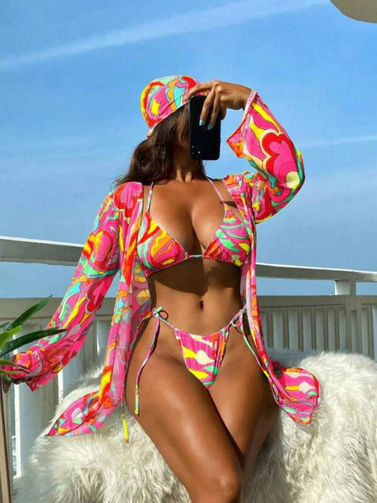 Damen Bikini-Set mit floralem Design und lässigem Cover-Up EB