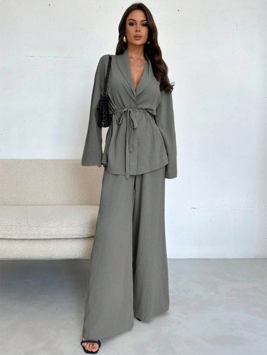 Damen Eleganter Oversized Jumpsuit mit Taillengürtel und breitem Bein EB