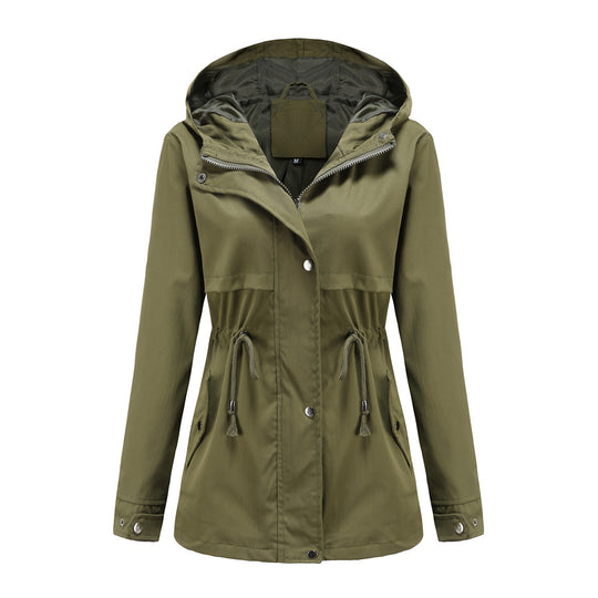 Damen nan atmungsaktive Übergangsjacke mit Kapuze, Taillenzug und verdeckter Druckknopfleiste EB
