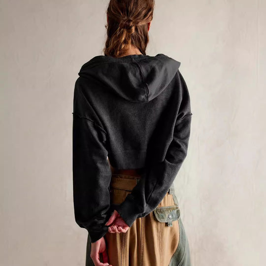 Damen cropped Sweatshirt mit lässigem Schnitt und Kängurutasche EB