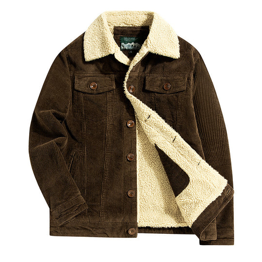 Herren Feincord‑Truckerjacke mit kuscheliger Sherpa‑Fütterung und Brusttaschen EB