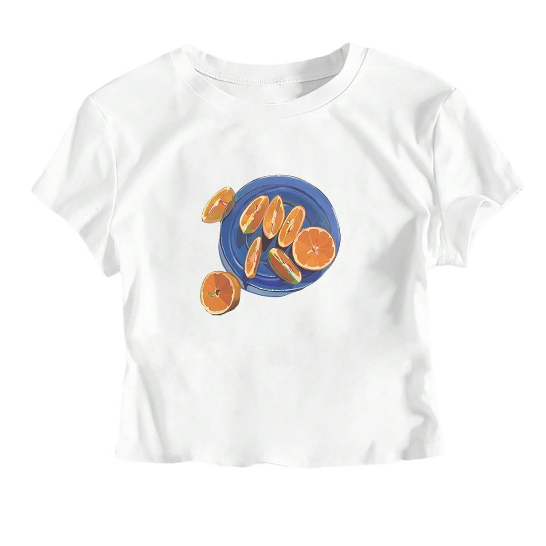 Damen Crop-T-Shirt mit fruchtigem Design und lässigem Schnitt EB