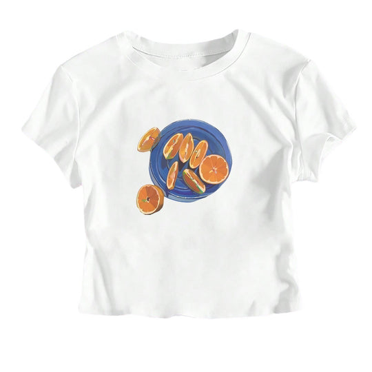Damen Crop-T-Shirt mit fruchtigem Design und lässigem Schnitt EB