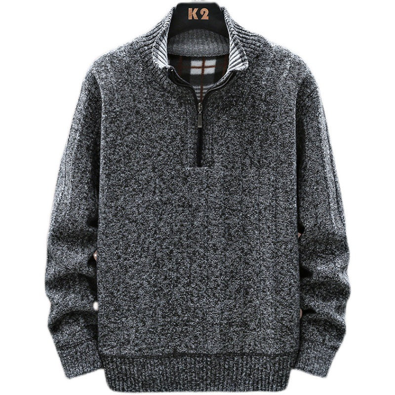 Herren Strickpullover mit Stehkragen und halbem Reißverschluss EB