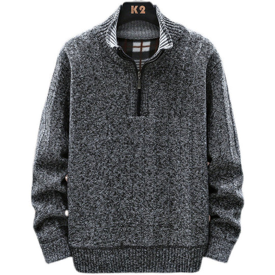 Herren Strickpullover mit Stehkragen und halbem Reißverschluss EB