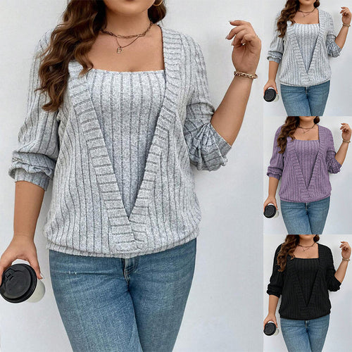 Damen lässiger Strickpullover mit tiefem V-Ausschnitt und Rippstruktur EB
