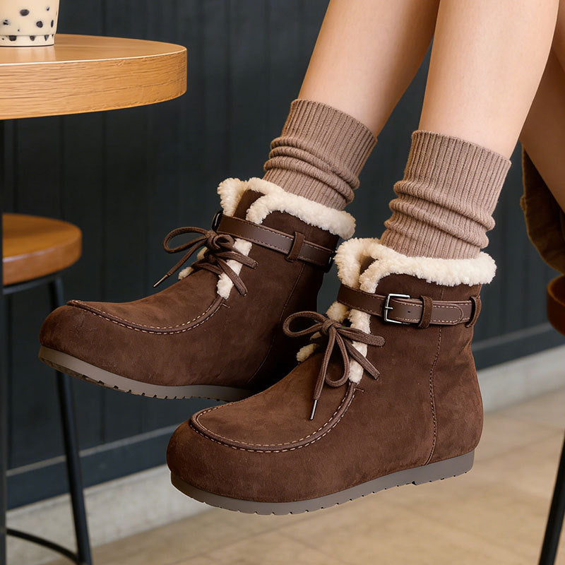 Damen Bequeme Winterstiefel mit kuscheligem Innenfutter und modischer Schnalle EB