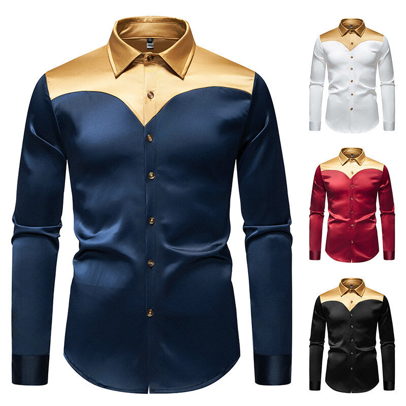 Herren Elegantes Langarmhemd mit glänzendem Kragen EB