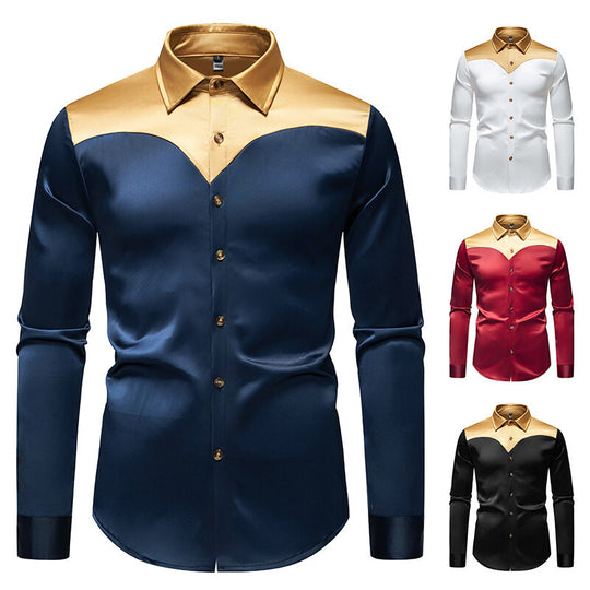Herren Elegantes Langarmhemd mit glänzendem Kragen EB