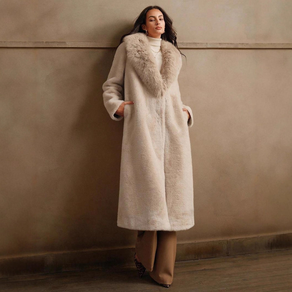 Damen Luxus Kunstpelz-Mantel mit elegantem Revers EB