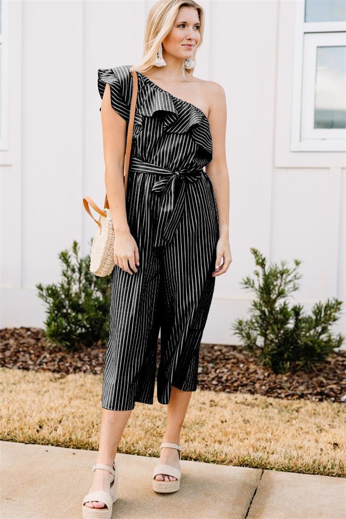 Damen Wickel-Jumpsuit mit asymmetrischem Träger und voluminösen Rüschen EB