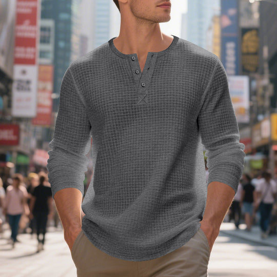 Herren nan thermoregulierendes Waffel-Thermalshirt mit Kurzknopfleiste und gerundetem Saum EB