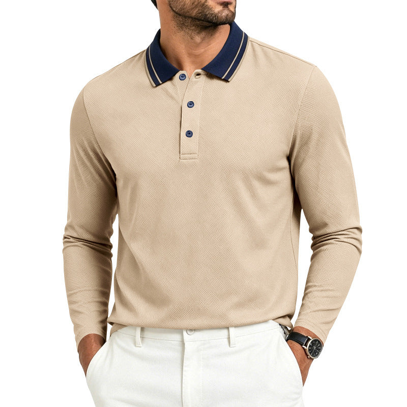 Herren nan langärmliges Piqué-Poloshirt mit Kontrastkragen und Dreiknopfleiste EB