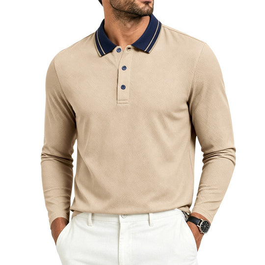 Herren nan langärmliges Piqué-Poloshirt mit Kontrastkragen und Dreiknopfleiste EB