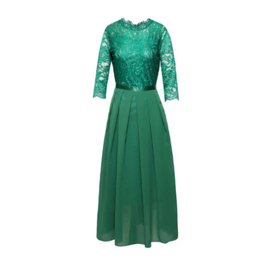Damen Maxikleid mit Spitzendetails und transparentem Rock EB