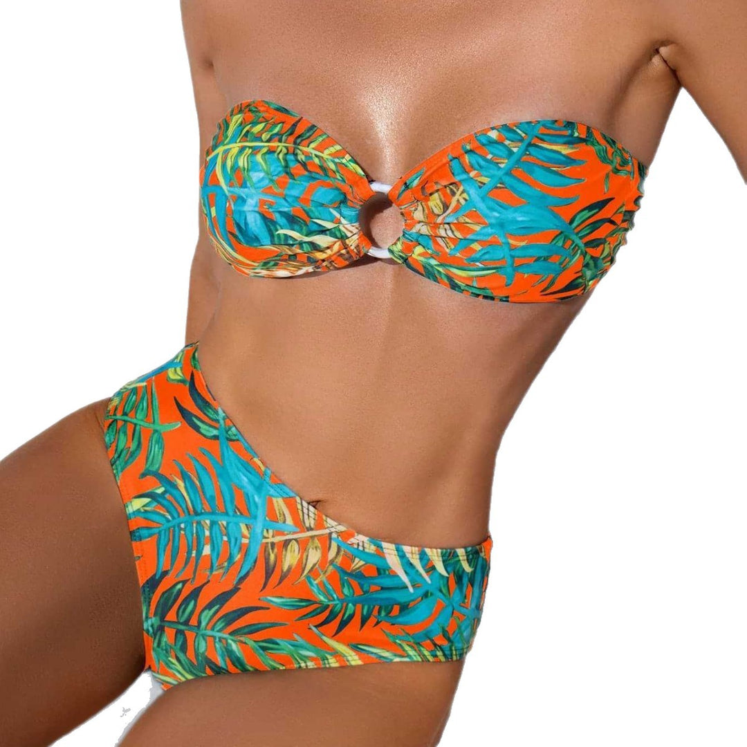 Damen Hochgeschnittener Bikini mit einzigartigem Ring-Detail EB