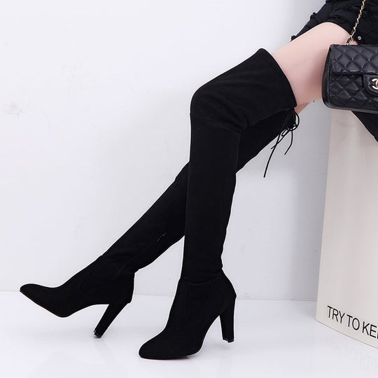 Damen Overkneestiefel mit elegantem Stiletto-Heel und modischem Schnür-Design EB