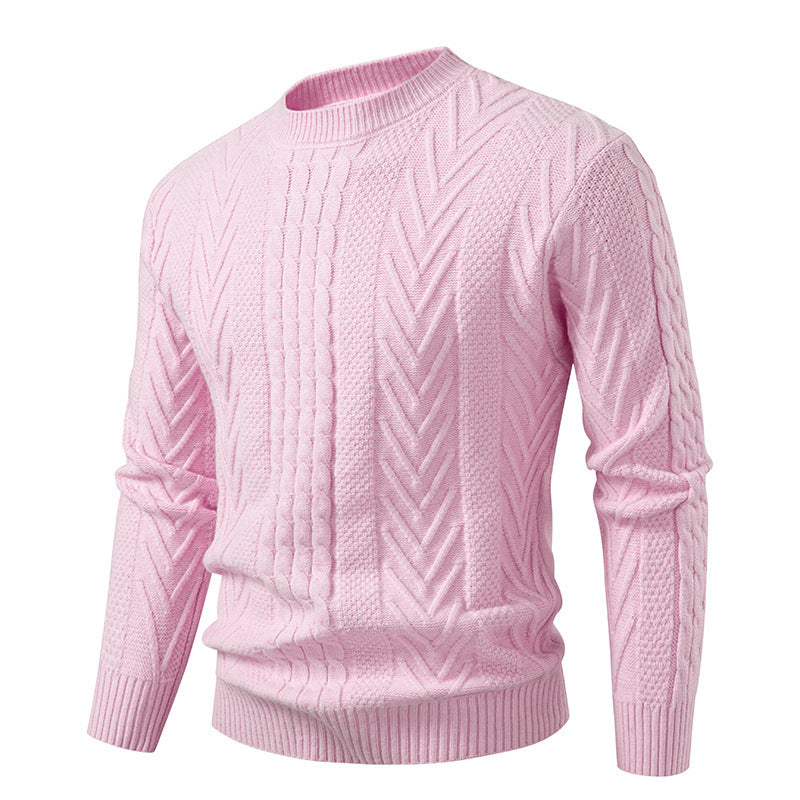 Herren Grobstrickpullover mit Zopfmuster und Rundhalsausschnitt EB