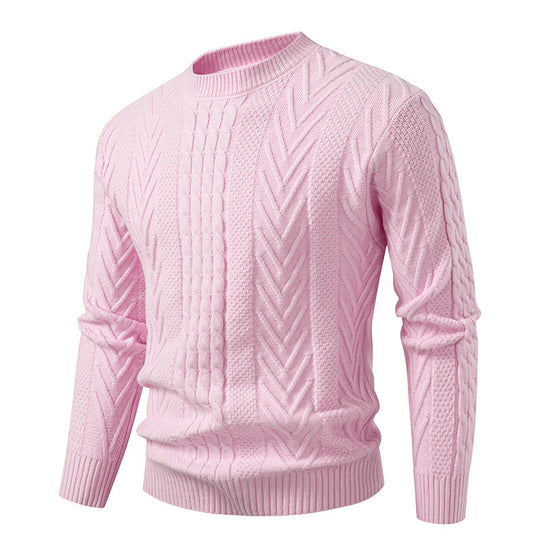 Herren Grobstrickpullover mit Zopfmuster und Rundhalsausschnitt EB