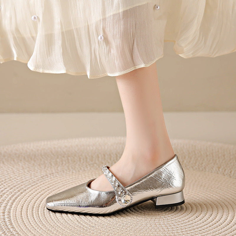 Damen elegante Mary Jane Schuhe mit modischem Riemen und funkelnden Applikationen EB