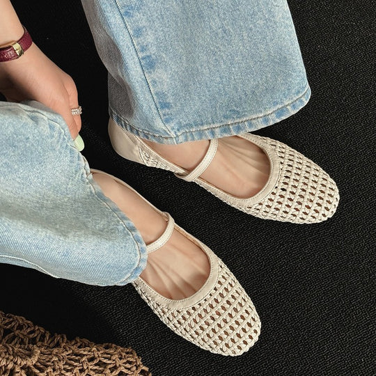 Damen elegante Ballerina-Pantoletten mit modischem Flecht-Design EB