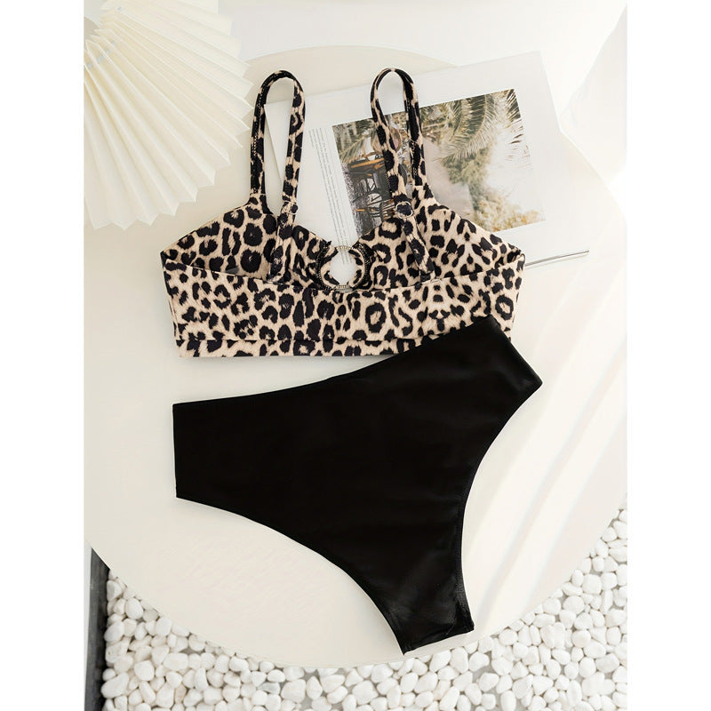 Damen Triangel-Bikini-Set mit modischem Tiermuster und knotendem Höschen EB