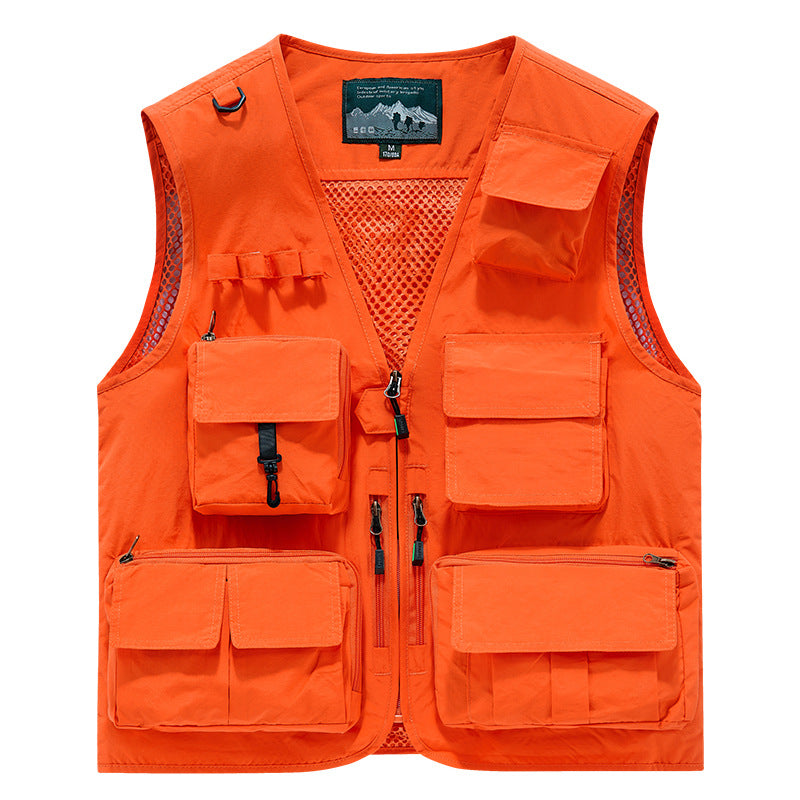 Herren Multifunktionale Outdoor-Utility‑Weste mit Mesh‑Innenfutter und zahlreichen Taschen EB