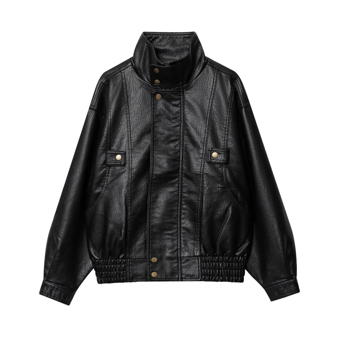 Damen Kunstlederjacke mit hohem Kragen und praktischen Taschen EB