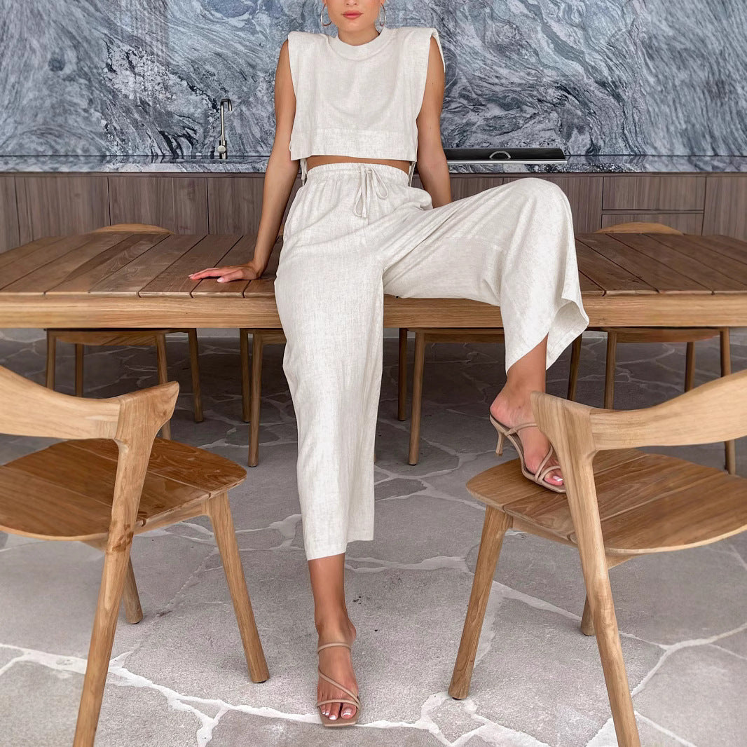 Damen Hochmodisches Two-Piece Set mit breiten Ärmeln und elastischem Bund EB