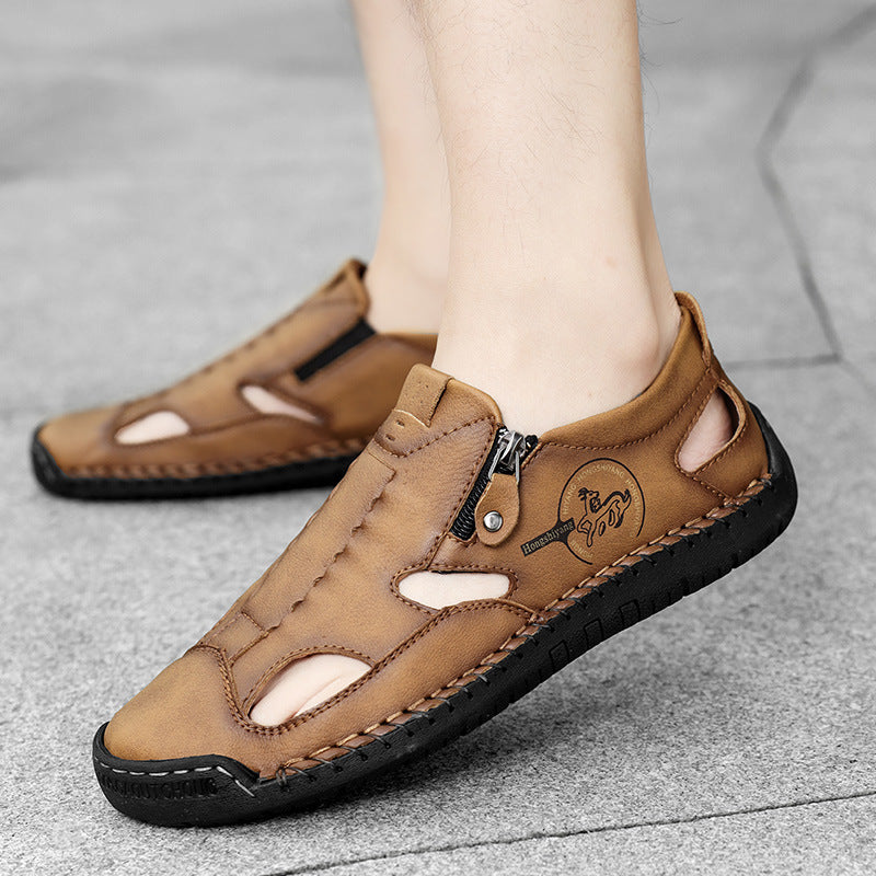 Herren Bequeme Lederfreizeitschuhe mit Reißverschluss und atmungsaktiven Öffnungen EB