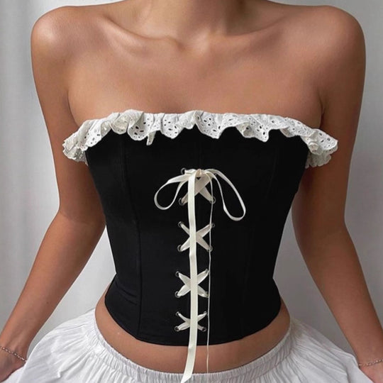 Damen Bustier-Oberteil mit Rüschendetail und Schnürung EB