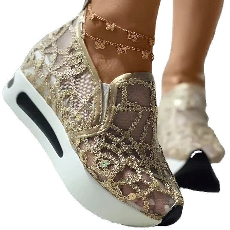 Damen Sneakers mit modischem Netzdesign und glitzernden Akzenten EB